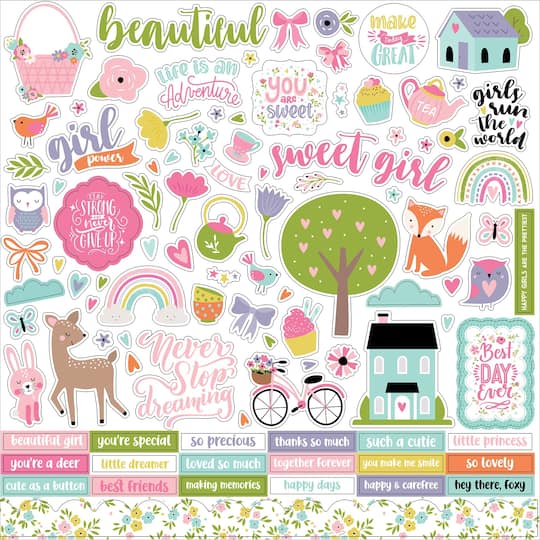 Echo Park&#x2122; Paper Co. Elements All About A Girl Cardstock Stickers, 5 Sheets
